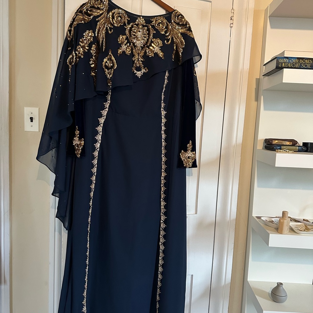 Elegant Navy and Gold Embellished Dress- custom made